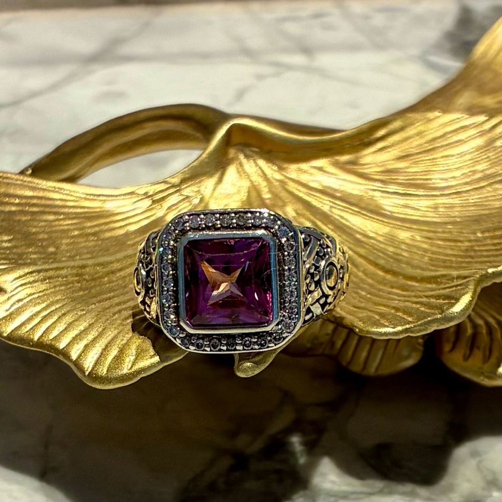 John Hardy Batu Sari Pink Topaz and Diamond Ring, Size 7 - Picture 3 of 8